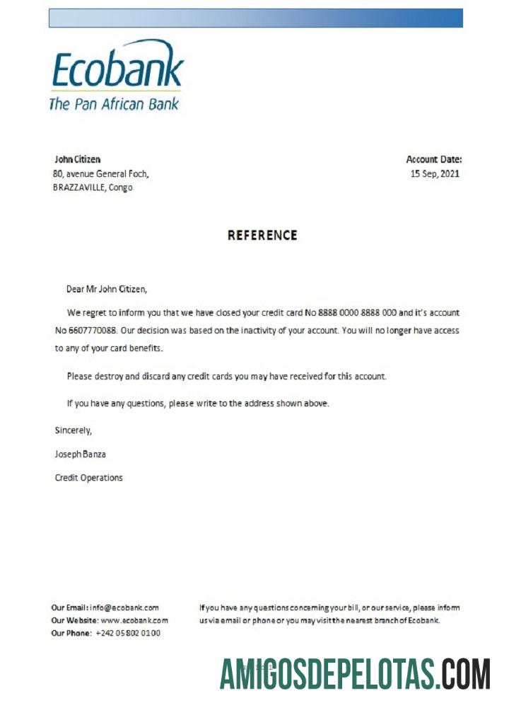 Referência de encerramento do Congo Ecobank exemplo